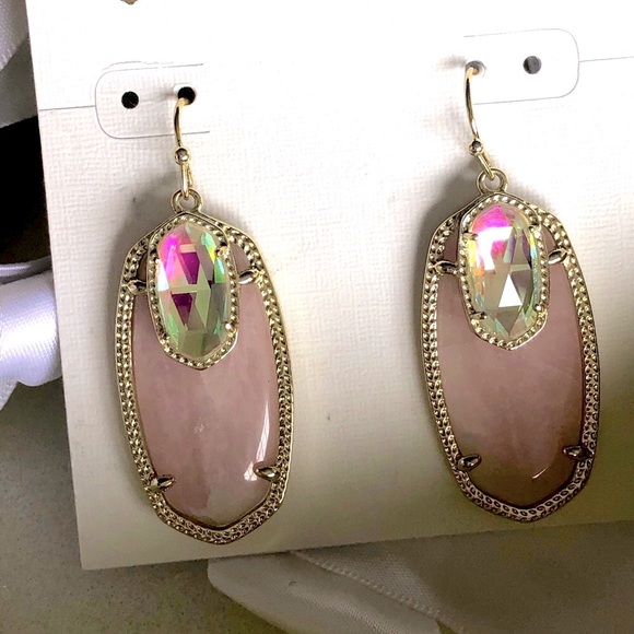 NWT Kendra Scott RARE & Retired Emmy Earrings Rose Quartz, Dichroic Yellow Gold - Picture 9 of 17